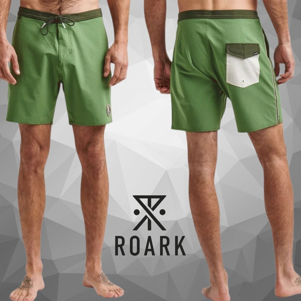 Roark Mens Chiller Mixtape Performance Boardshorts Jungle Green 38W 6.5" Inseam